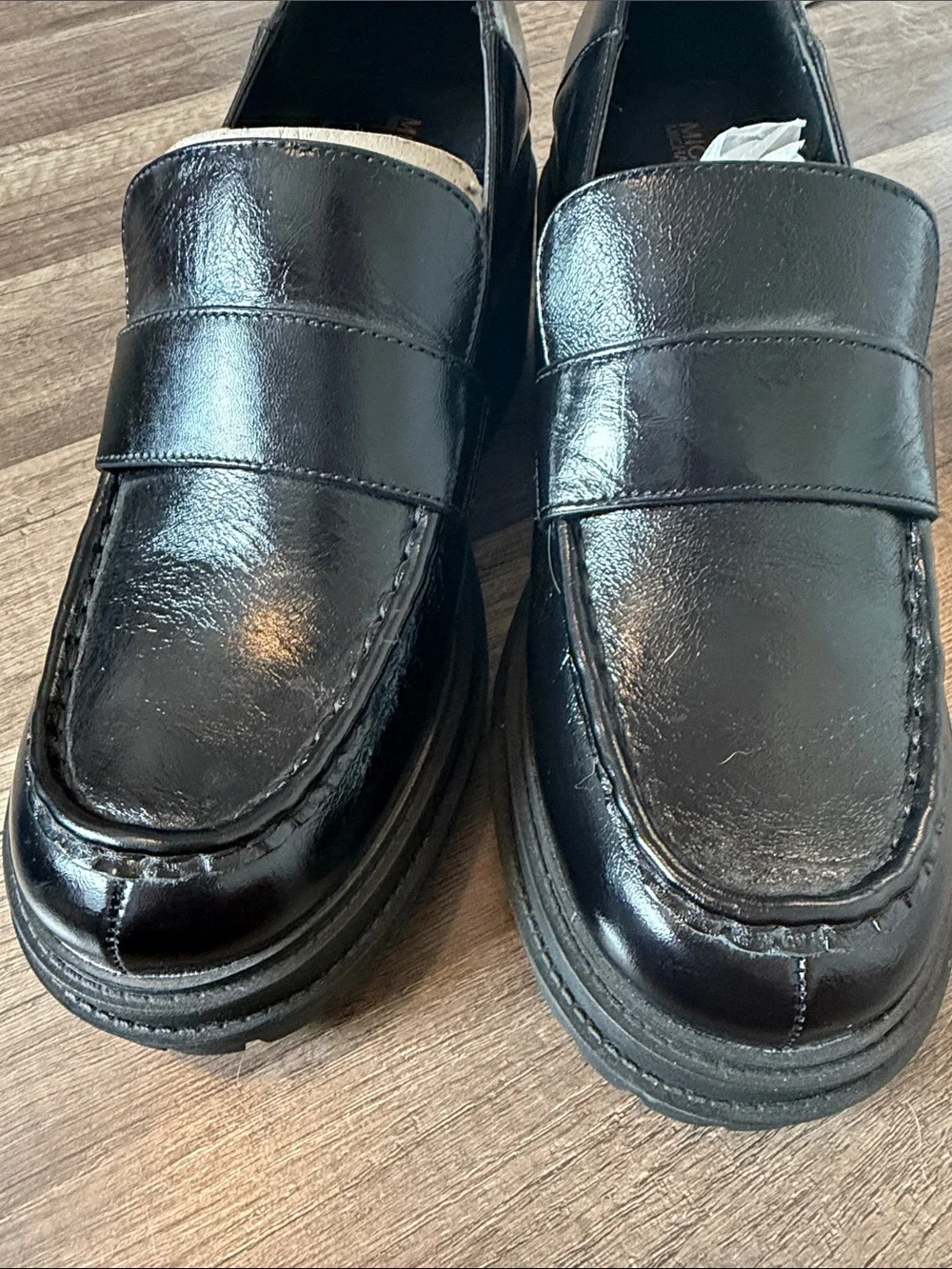 NWOB Michael Kors Black Leather Penny Loafers with Gold Logo Accent